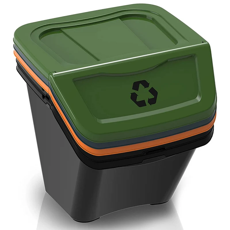 Set 3 Pattumiere per Raccolta Differenziata 30 Litri Plastica Dura Multicolore