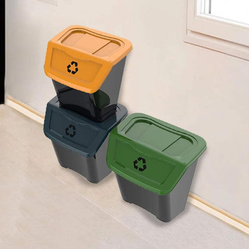 Set 3 Pattumiere per Raccolta Differenziata 30 Litri Plastica Dura Multicolore