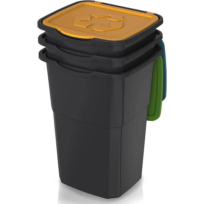 Set 3 Pattumiere per Raccolta Differenziata 50 Litri Plastica Dura Multicolore