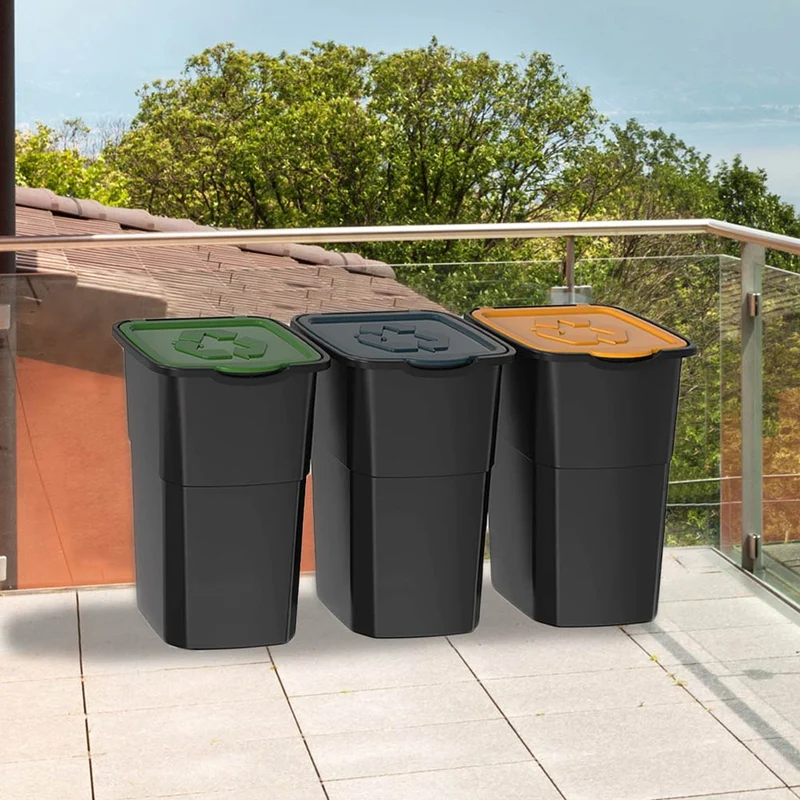 Set 3 Pattumiere per Raccolta Differenziata 50 Litri Plastica Dura Multicolore
