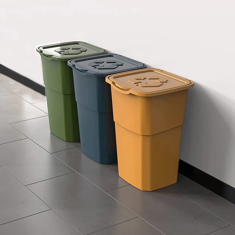 Set 3 Pattumiere per Raccolta Differenziata 50 Litri Plastica Dura Tinta Unita
