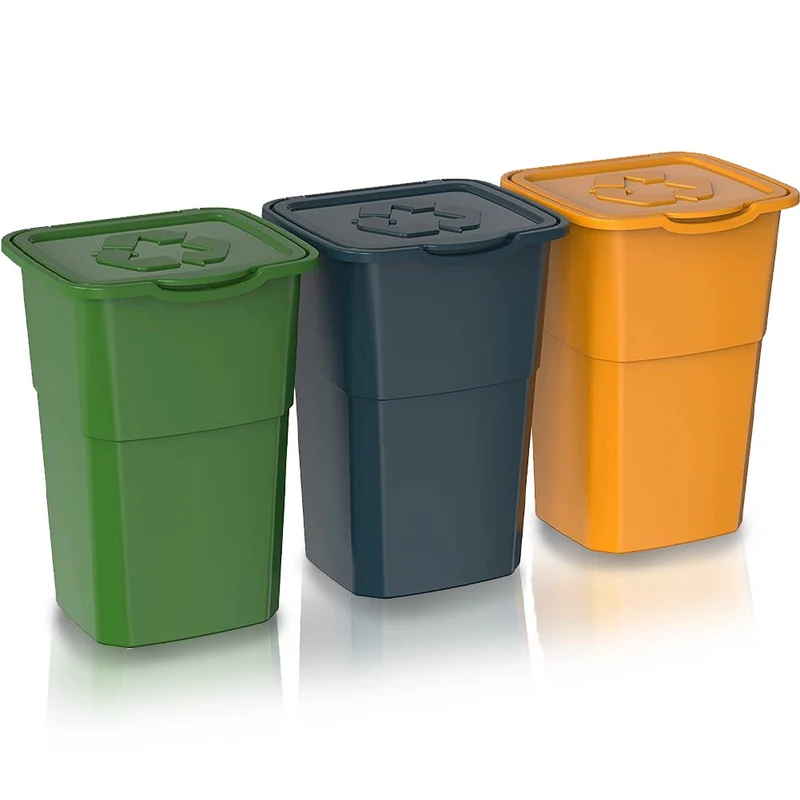Set 3 Pattumiere per Raccolta Differenziata 50 Litri Plastica Dura Tinta Unita