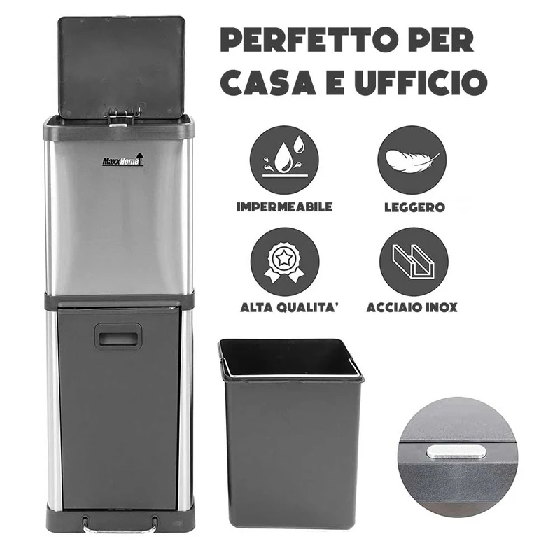 Cestino Spazzatura Con Pedali in Acciaio Inox Pattumiera per Differenziata