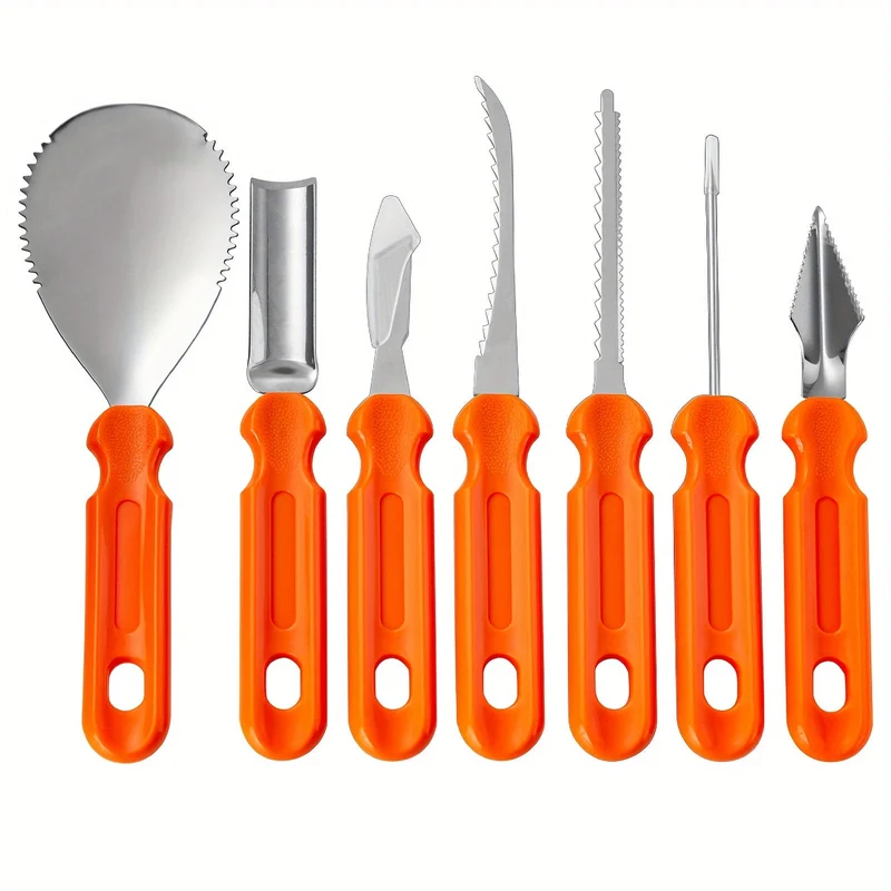 Halloween Stainless Steel Pumpkin Carving Tool Set, 7 Pieces, with Bag