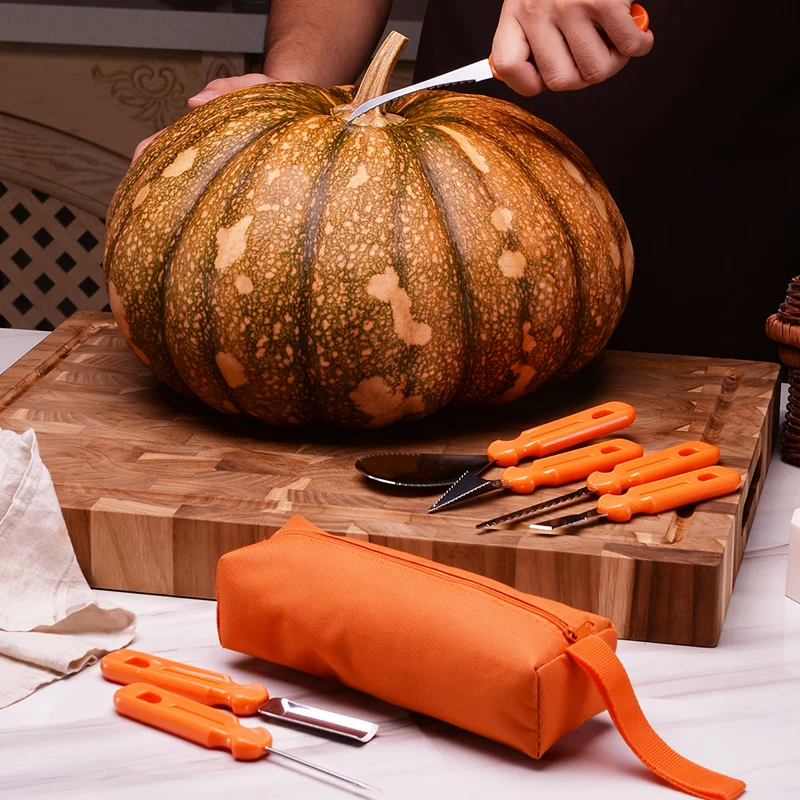 Halloween Stainless Steel Pumpkin Carving Tool Set, 7 Pieces, with Bag