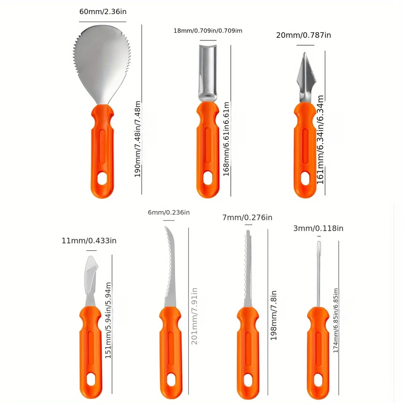 Halloween Stainless Steel Pumpkin Carving Tool Set, 7 Pieces, with Bag