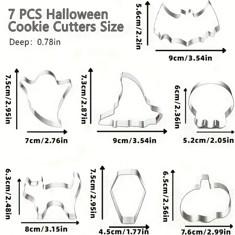 Halloween Steel Cookie and Biscuit Cutters, 7 Shapes: Pumpkin, Skull, Ghost