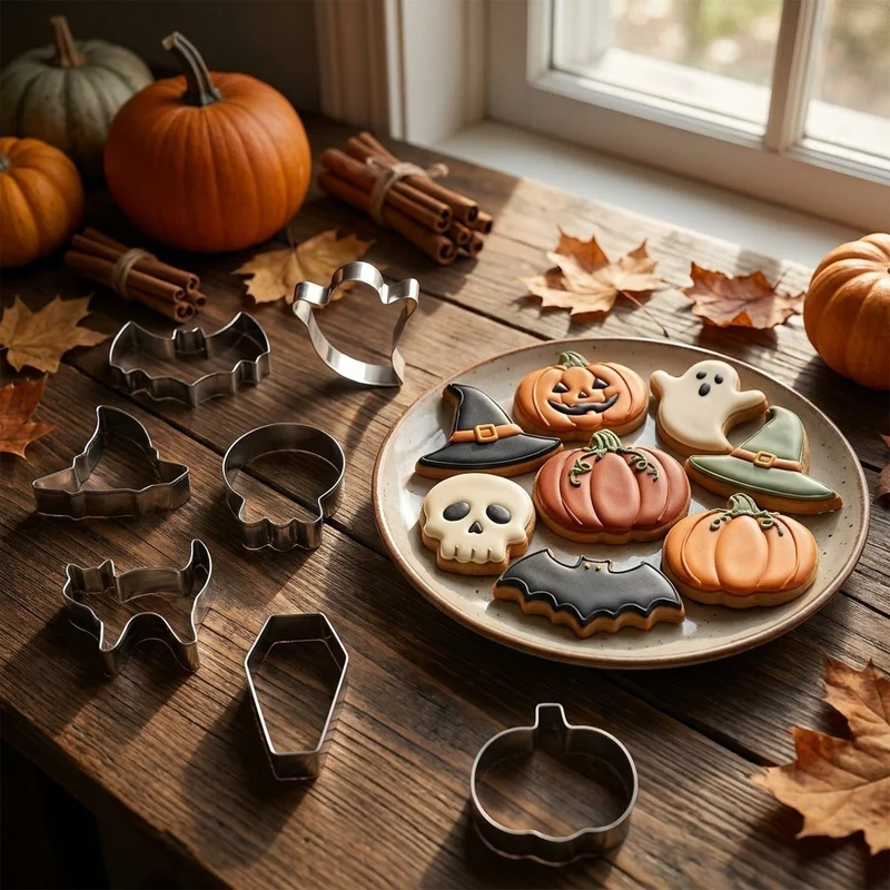 Halloween Steel Cookie and Biscuit Cutters, 7 Shapes: Pumpkin, Skull, Ghost