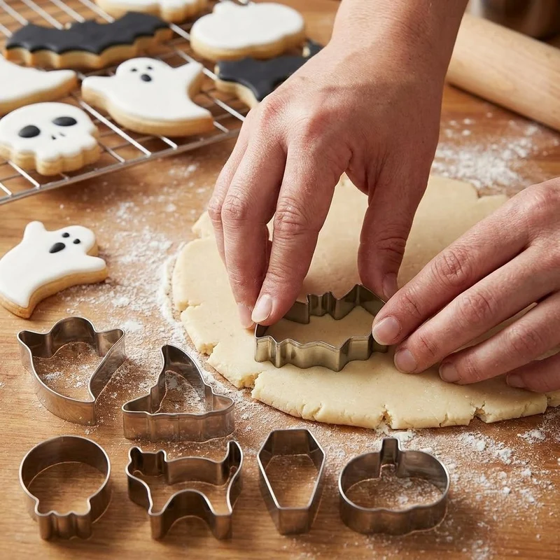 Halloween Steel Cookie and Biscuit Cutters, 7 Shapes: Pumpkin, Skull, Ghost