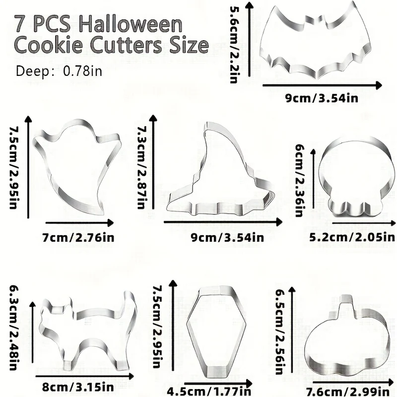 Halloween Steel Cookie and Biscuit Cutters, 7 Shapes: Pumpkin, Skull, Ghost