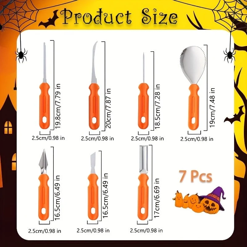 Halloween Pumpkin Carving Tool Set, 7-Piece Stainless Steel Knife Set
