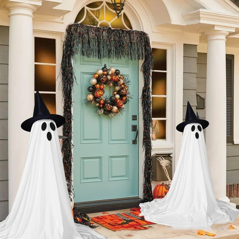 Halloween Ghost House Decoration with LED Lighting and Witch’s Hat