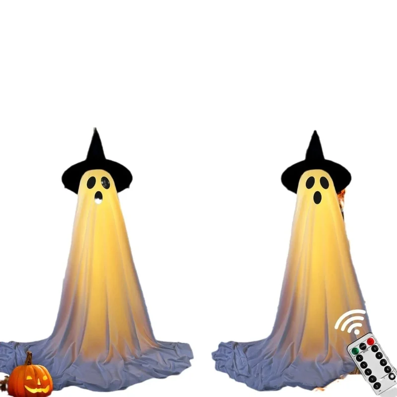 Halloween Ghost House Decoration with LED Lighting and Witch’s Hat