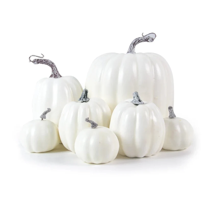 Halloween Decorative Artificial Pumpkins Set of 7 in Various Sizes, Autumn Decorations