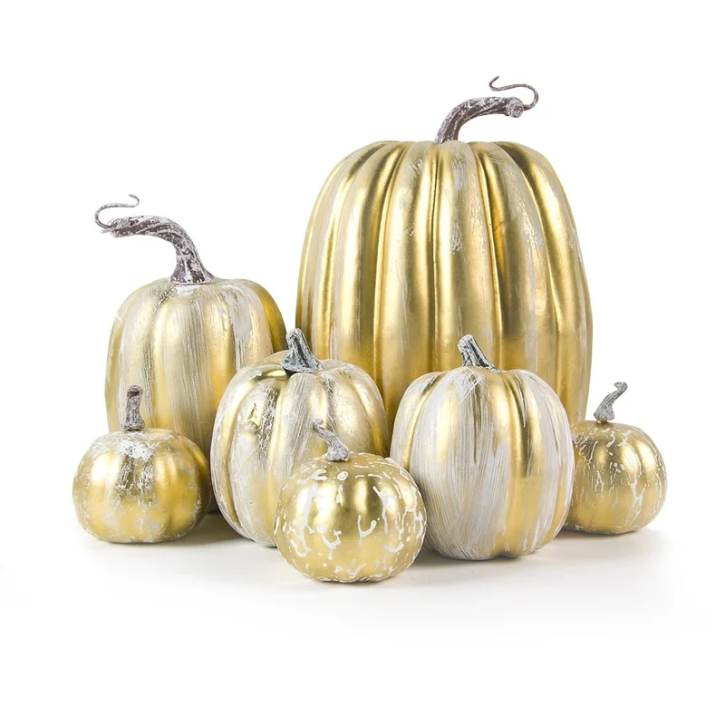 Halloween Decorative Artificial Pumpkins Set of 7 in Various Sizes, Autumn Decorations