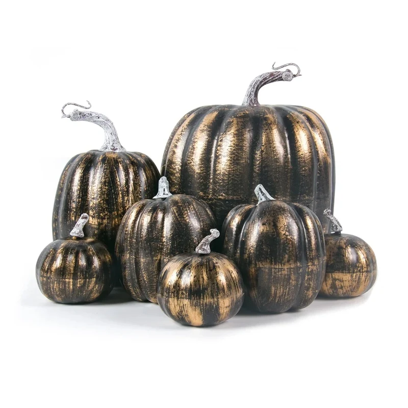 Halloween Decorative Artificial Pumpkins Set of 7 in Various Sizes, Autumn Decorations