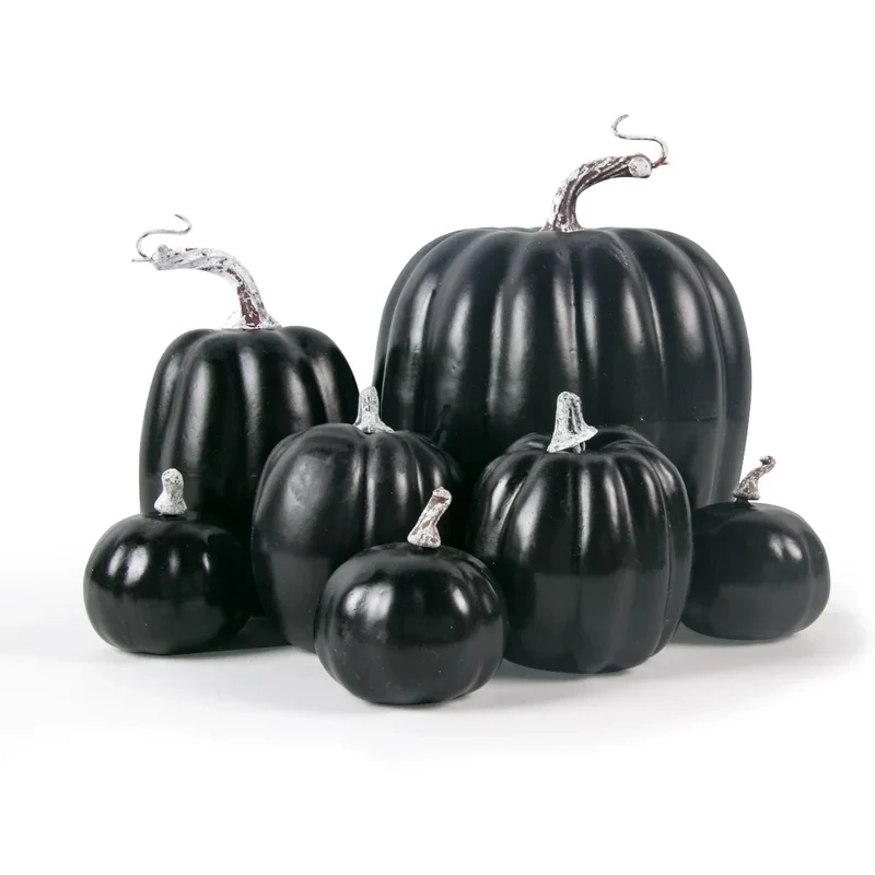 Halloween Decorative Artificial Pumpkins Set of 7 in Various Sizes, Autumn Decorations