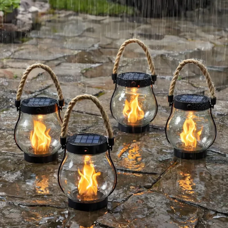 Halloween Solar Garden Lamp Lantern with Flame Effect and Rope Handle for the Garden