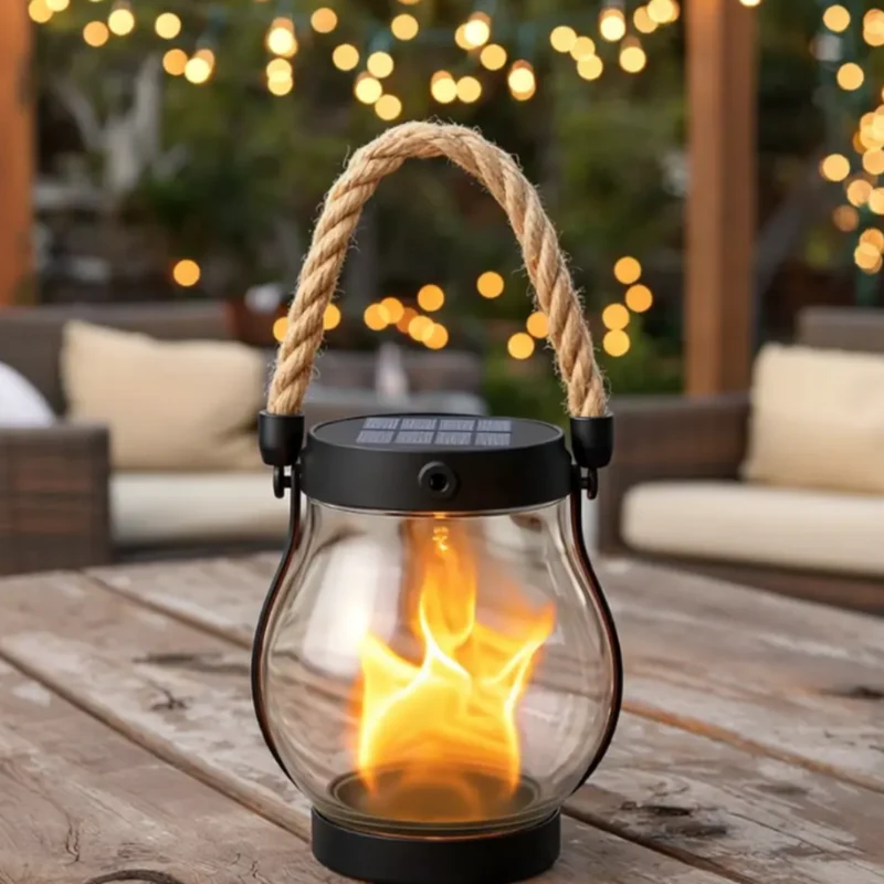 Halloween Solar Garden Lamp Lantern with Flame Effect and Rope Handle for the Garden