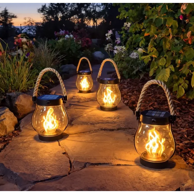 Halloween Solar Garden Lamp Lantern with Flame Effect and Rope Handle for the Garden