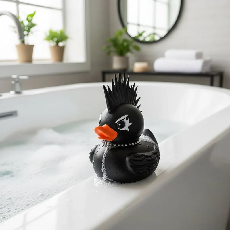 Gothic Halloween Rubber Duck Car Decoration with Black Hair and Studded Collar