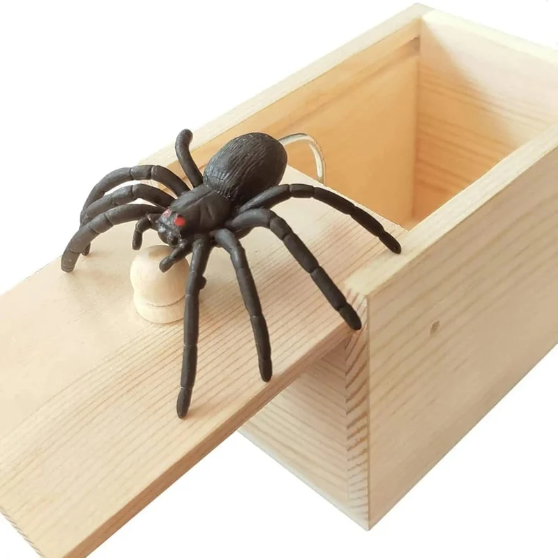 Halloween Wooden Pop-Up Spider Box for Pranks and Decoration, Pop-Up Spider Toy