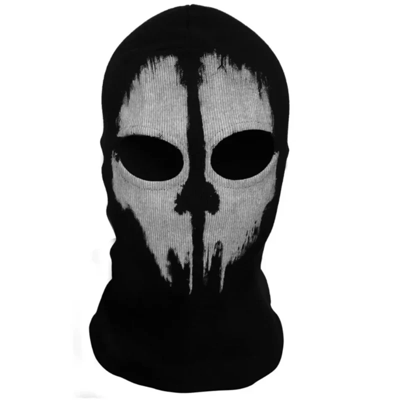Halloween Motorcycle Balaclava with Skull Mask, Print and Eye Holes, Black Skull