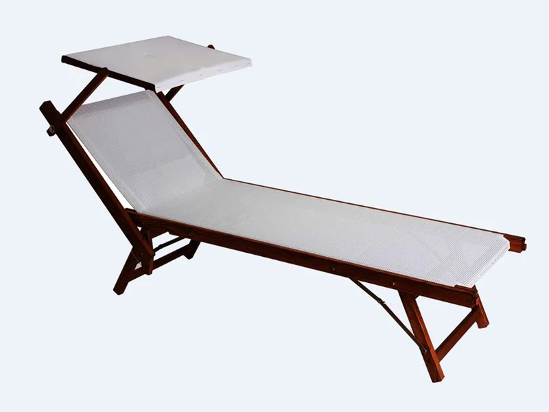 Lettino Wooden c/parasole 186x61x40cm reclinabile 3 posizioni bianco