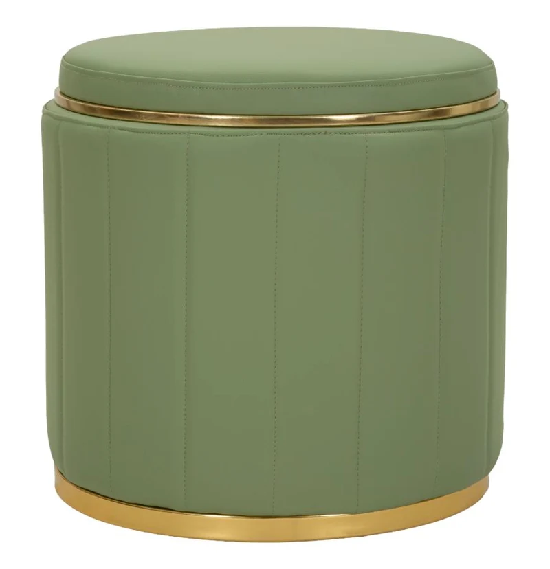 Puff con Contenitore London Verde Ø46,5x44 cm in Pino e MDF e Spugna e Metallo e PU