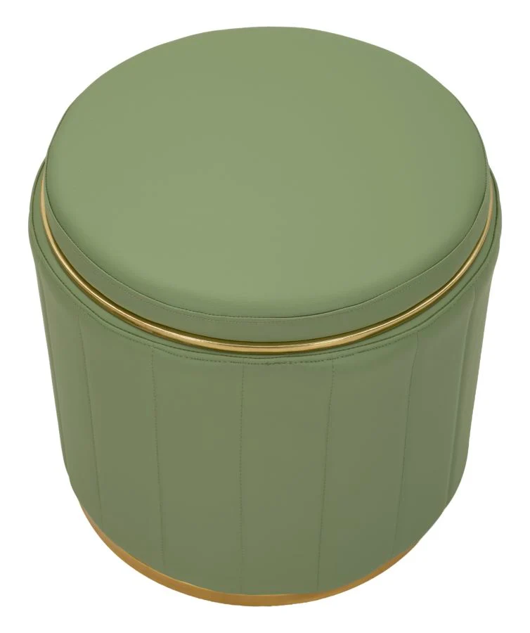 Puff con Contenitore London Verde Ø46,5x44 cm in Pino e MDF e Spugna e Metallo e PU