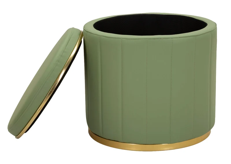 Puff con Contenitore London Verde Ø46,5x44 cm in Pino e MDF e Spugna e Metallo e PU