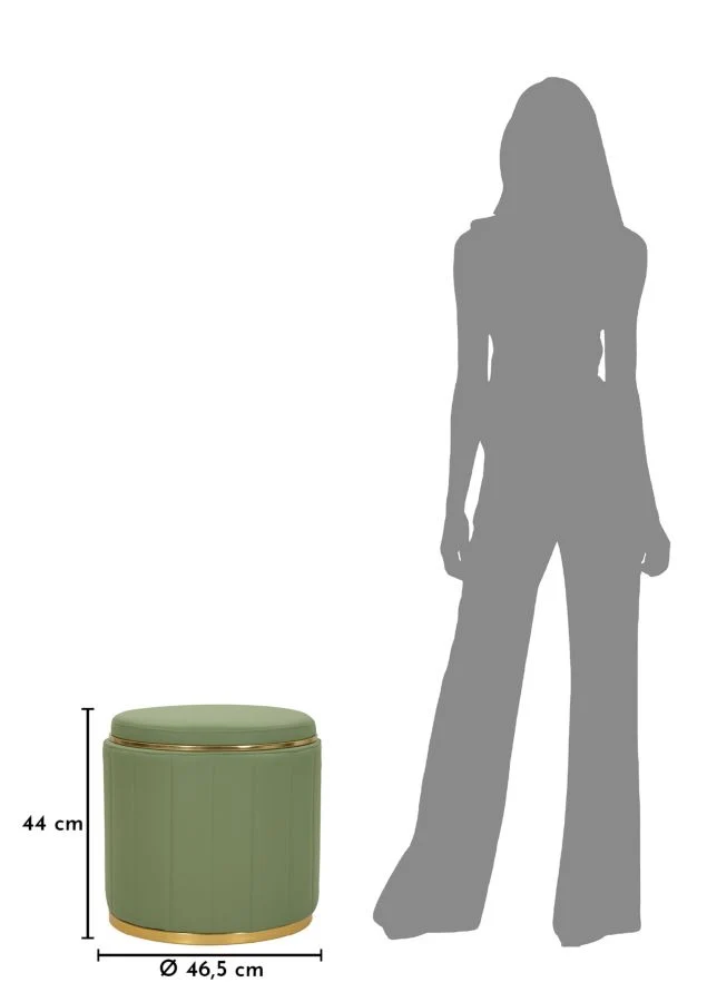 Puff con Contenitore London Verde Ø46,5x44 cm in Pino e MDF e Spugna e Metallo e PU