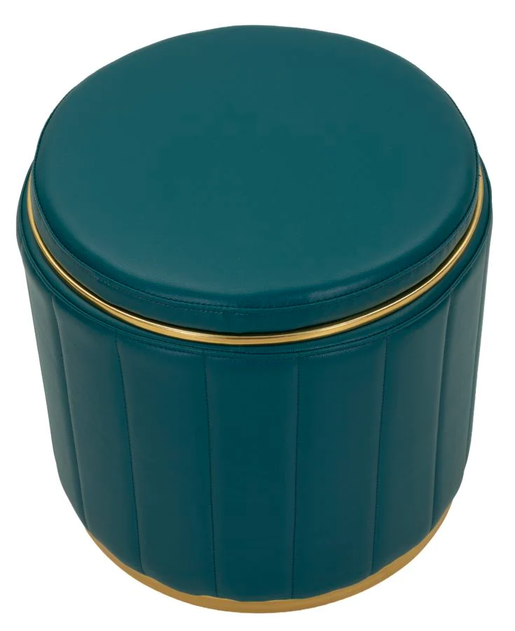 Puff con Contenitore London Ottanio Ø46,5x44 cm in Pino e MDF e Spugna e Metallo e PU