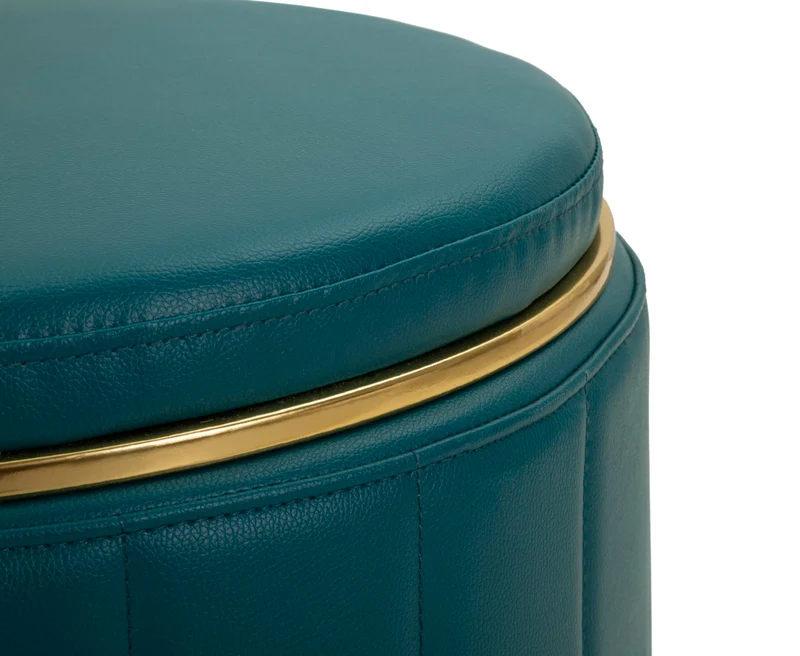 Puff con Contenitore London Ottanio Ø46,5x44 cm in Pino e MDF e Spugna e Metallo e PU