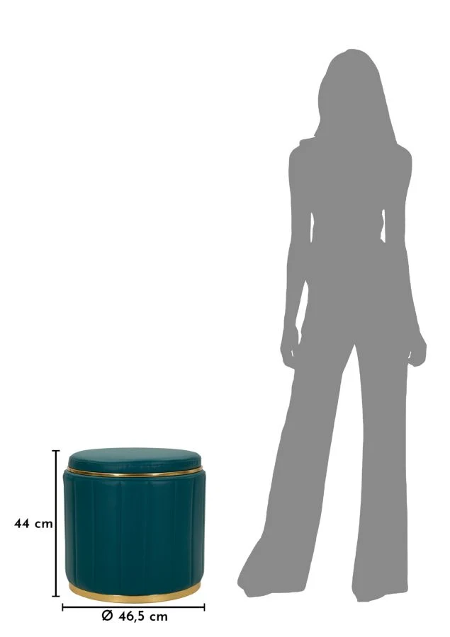 Puff con Contenitore London Ottanio Ø46,5x44 cm in Pino e MDF e Spugna e Metallo e PU