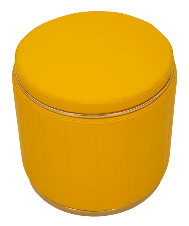 Puff con Contenitore London Senape Ø46,5x44 cm in Pino e MDF e Spugna e Metallo e PU