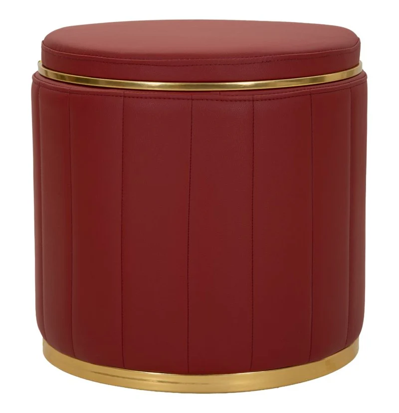 Puff con Contenitore London Rosso Ø46,5x44 cm in Pino e MDF e Spugna e Metallo e PU