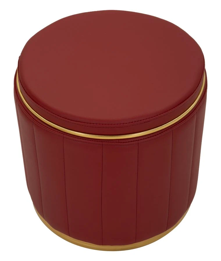 Puff con Contenitore London Rosso Ø46,5x44 cm in Pino e MDF e Spugna e Metallo e PU