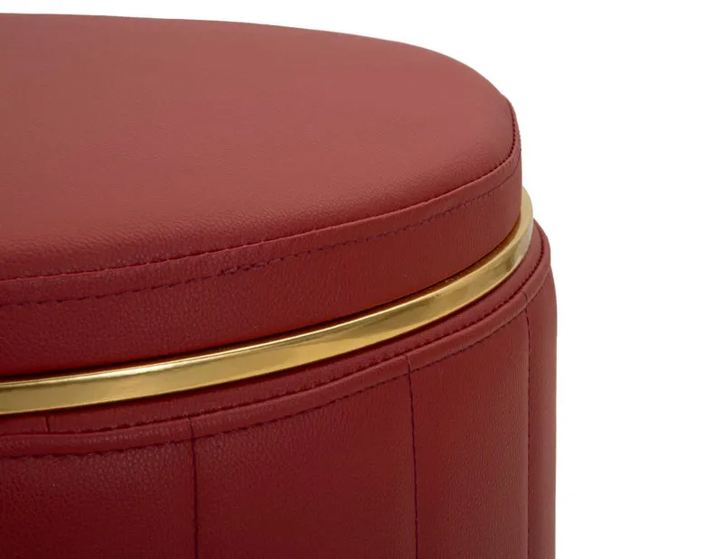Puff con Contenitore London Rosso Ø46,5x44 cm in Pino e MDF e Spugna e Metallo e PU