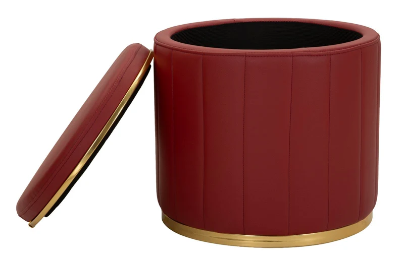 Puff con Contenitore London Rosso Ø46,5x44 cm in Pino e MDF e Spugna e Metallo e PU