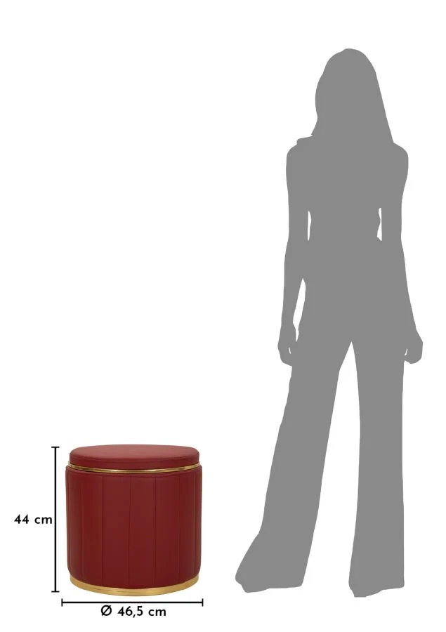 Puff con Contenitore London Rosso Ø46,5x44 cm in Pino e MDF e Spugna e Metallo e PU