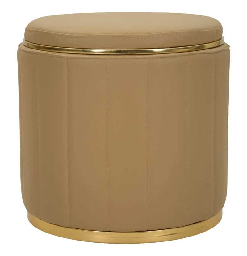 Puff con Contenitore London Marrone Ø46,5x44 cm in Pino e MDF e Spugna e Metallo e PU