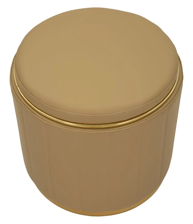 Puff con Contenitore London Marrone Ø46,5x44 cm in Pino e MDF e Spugna e Metallo e PU
