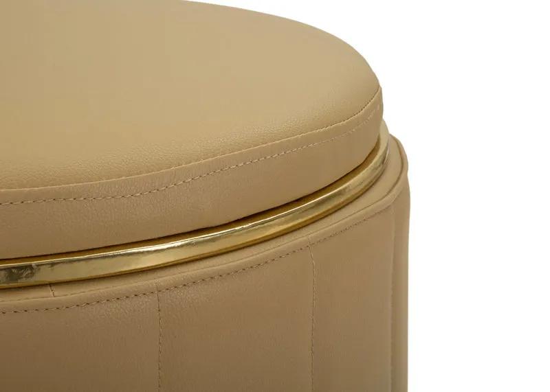 Puff con Contenitore London Marrone Ø46,5x44 cm in Pino e MDF e Spugna e Metallo e PU