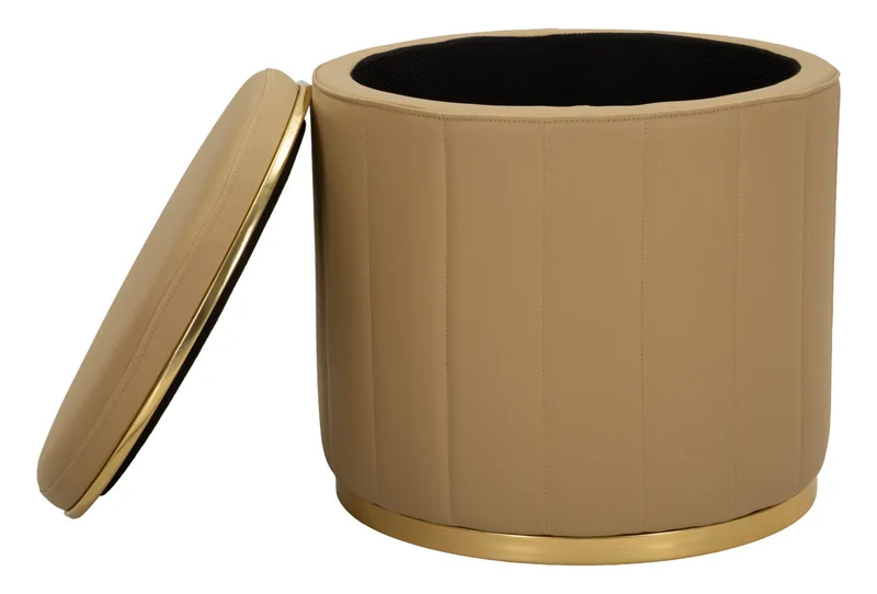 Puff con Contenitore London Marrone Ø46,5x44 cm in Pino e MDF e Spugna e Metallo e PU