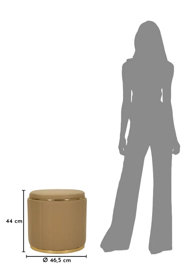 Puff con Contenitore London Marrone Ø46,5x44 cm in Pino e MDF e Spugna e Metallo e PU