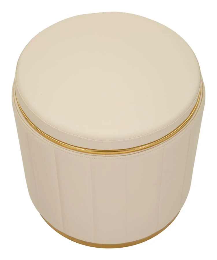 Puff con Contenitore London Crema Ø46,5x44 cm in Pino e MDF e Spugna e Metallo e PU