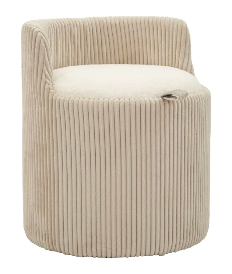 Puff da Toletta Dublino con Contenitore Ø47x53 cm in MDF e Spugna e Poliestere Bianco