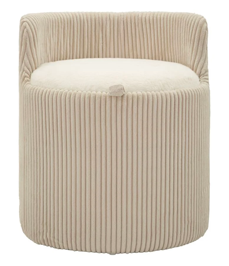 Puff da Toletta Dublino con Contenitore Ø47x53 cm in MDF e Spugna e Poliestere Bianco