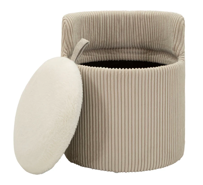 Puff da Toletta Dublino con Contenitore Ø47x53 cm in MDF e Spugna e Poliestere Bianco